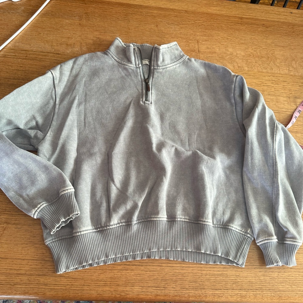 ZENANA NWOT quarter zip acid wash pullover sz Large GRAY